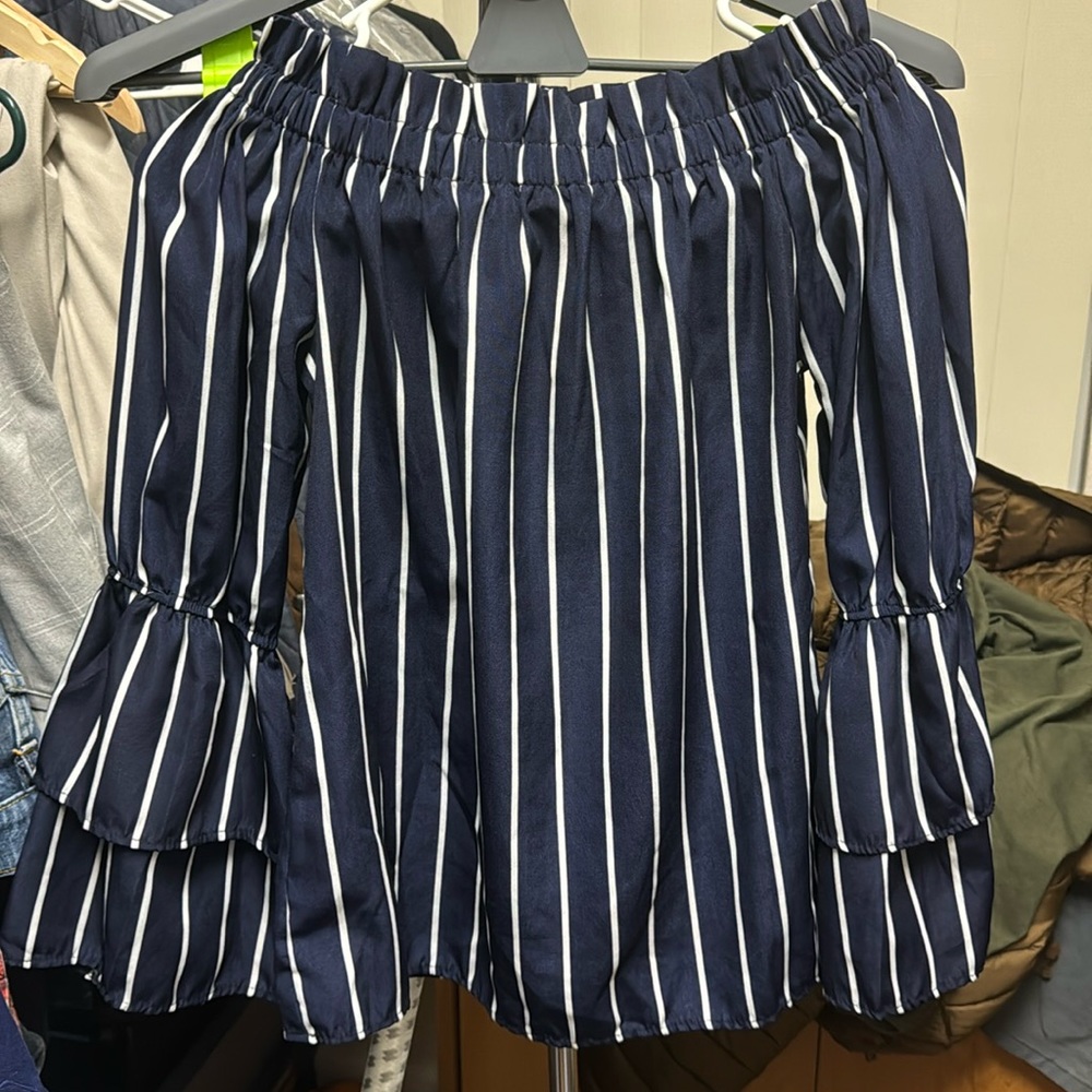 Off shoulder striped  ruffle blouse